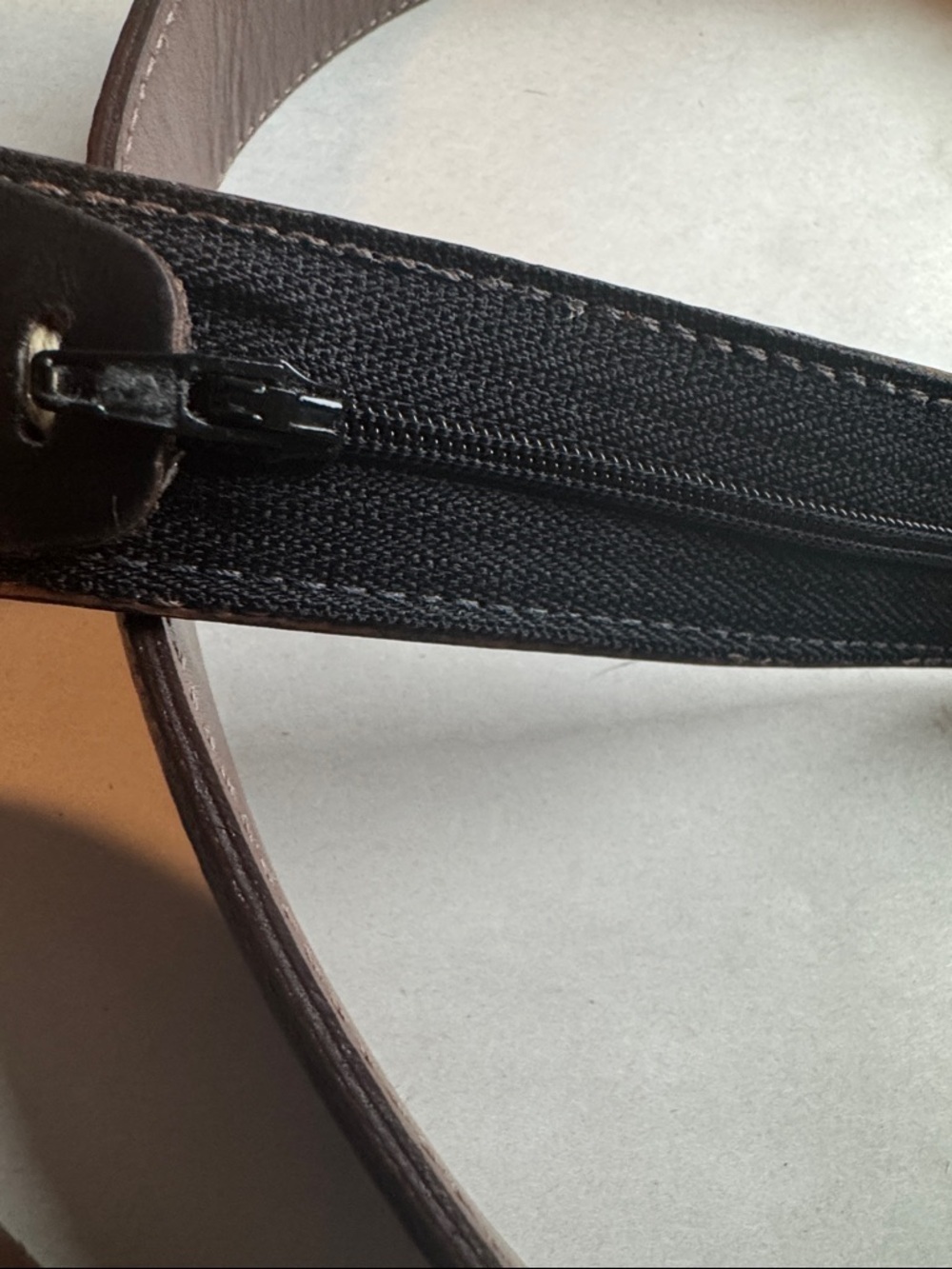 Trask Brown Leather Belt Mens 42 hidden money zipper silver tone buckle Western - Picture 5 of 12